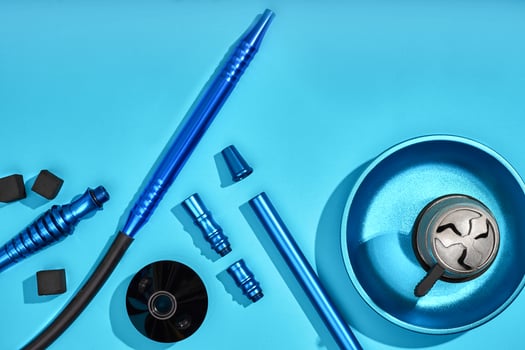 Top view of Hookah parts on light blue background photo