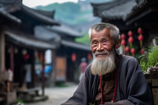 Traditional Chinese village person street. Generate Ai photo