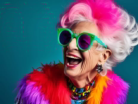 AI Generated Youthful grandfather with extravagant style, concepts about lifestyle, seniority and elderly people photo