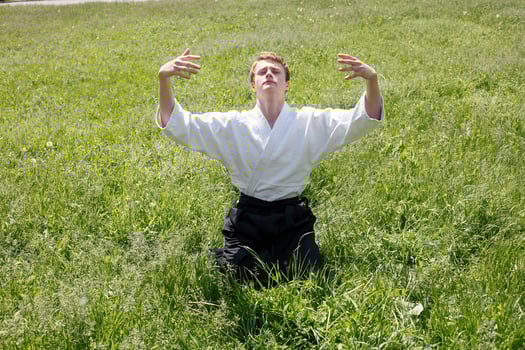 Close up Portrait of young Taekwondo man exercise photo