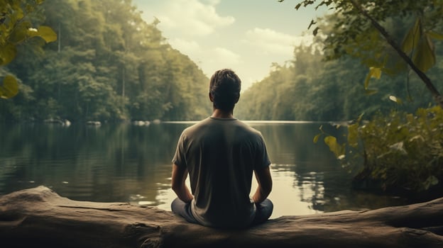 Man Practicing Mindfulness and Meditation in A Peaceful Natural Environment photo