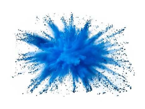 blue explosion of powder on a white background photo