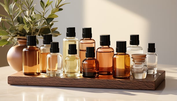 AI generated Aromatherapy oil bottle brings relaxation and freshness to body care generated by AI photo