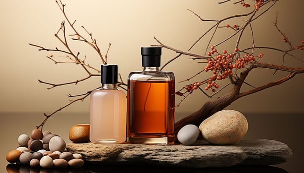 AI generated Organic beauty treatment aromatherapy oil, fresh flower, relaxation generated by AI photo