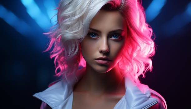 AI generated Beautiful woman with long blond hair looking at camera generated by AI photo