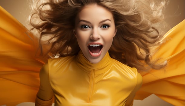 AI generated Young woman with long blond hair smiling, exuding beauty and joy generated by AI photo
