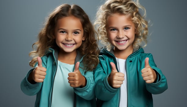 AI generated Smiling Caucasian girls, cute portrait, looking at camera, fun success generated by AI photo