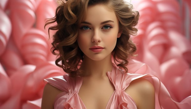 AI generated Beautiful young woman with curly hair, looking at camera, smiling generated by AI photo