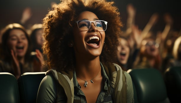 AI generated Young adults enjoying the music festival, smiling and looking away generated by AI photo