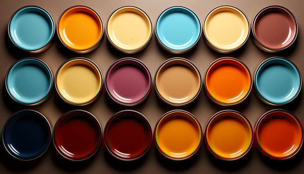 AI generated Vibrant colors in a close up of a shiny metallic paint can generated by AI photo
