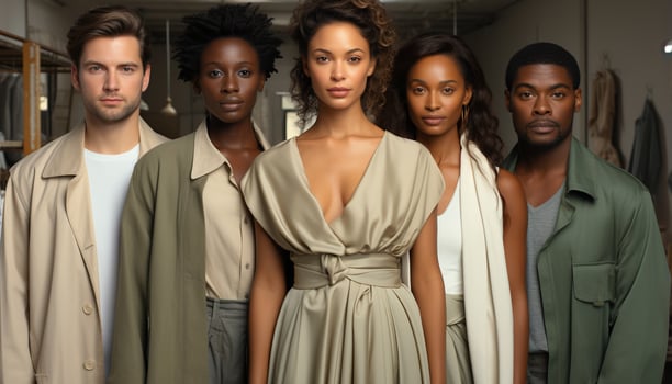 AI generated A group of confident professionals in fashionable clothing, smiling generated by AI photo