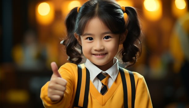 AI generated Smiling child, happiness, cheerful, cute portrait, looking at camera generated by AI photo