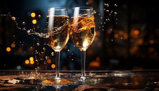 AI generated Celebration of success champagne pouring, glasses clinking, sparks flying generated by AI photo