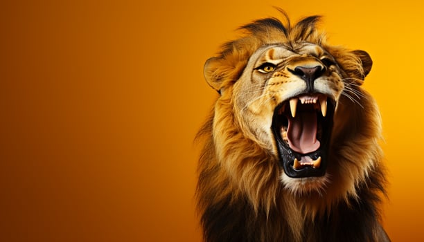 AI generated Majestic lion roaring, showing teeth, fierce and powerful generated by AI photo