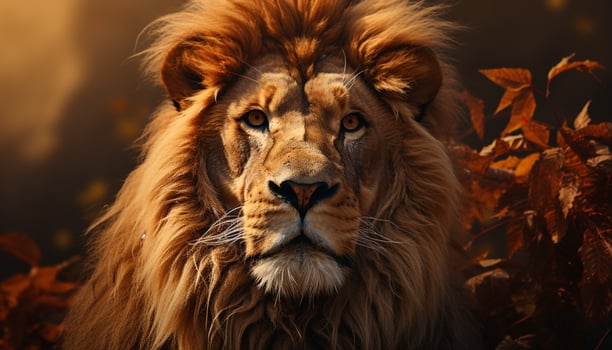 AI generated Majestic lioness hiding in the wilderness, looking at sunset generated by AI photo