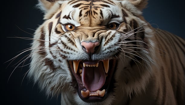 AI generated Majestic tiger roaring, fierce and endangered, staring at camera generated by AI photo