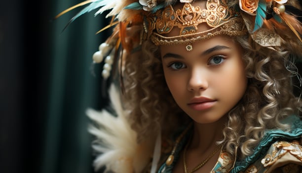 AI generated Beautiful woman in traditional clothing, looking confidently at camera generated by AI photo