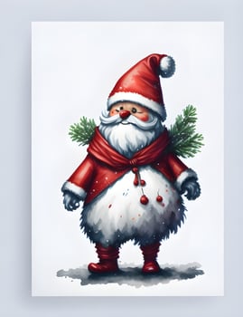 Santa claus with gift box and Christmas tree on white background. photo