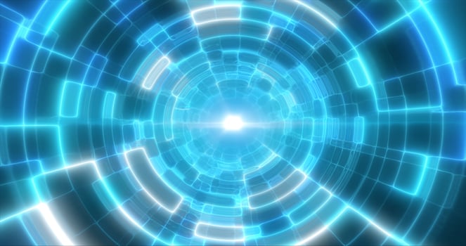 Blue energy tunnel with glowing bright electric magic lines scientific futuristic hi-tech abstract background photo