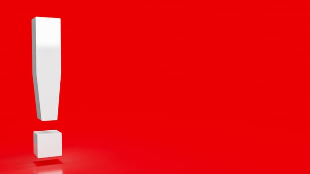 The  white exclamation mark on red background 3d rendering photo