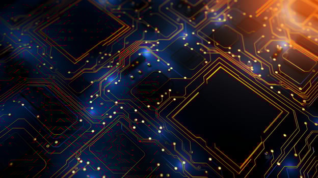 Detailed view of a contemporary electronic circuit board with a CPU, microchip, and various components, cutting-edge technology. Ai generative photo