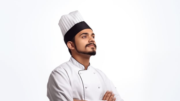 A Mexican male chef looks to the left in a thinking pose AI generated photo