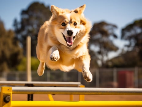 Spirited dog racing through an agility course AI Generative photo