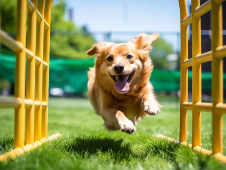 Spirited dog racing through an agility course AI Generative photo