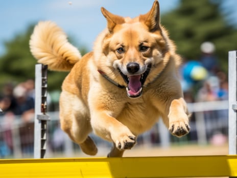 Spirited dog racing through an agility course AI Generative photo