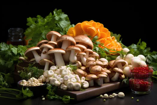assortment various kinds of mushrooms AI Generated photo