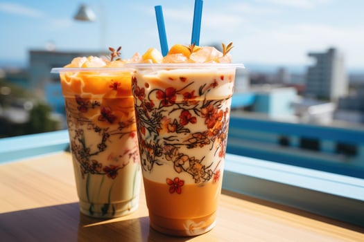 photos of milk tea ice in indoor photo studio AI Generated