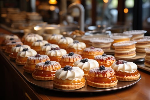 photos of tarts in indoor kitchen table photo studio AI Generated