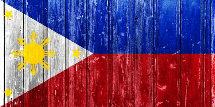 Flag of Republic of the Philippines on a textured background. Concept collage. photo