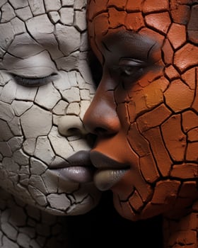 Two women depicted with cracked faces and skin.. Generative AI photo
