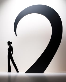 A woman standing next to a large artistic figure.. Generative AI photo