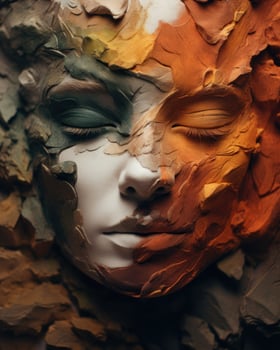 A minimalist portrait of a woman sculpted from clay, showcasing the beauty of art in fall colors.. Generative AI photo