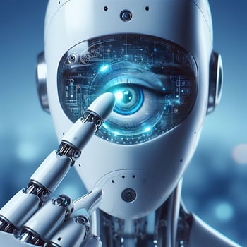 Robots sensory interaction AI with holds a hand near the eye ai generative photo