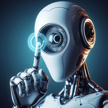 AI artistry with robots finger near the eye in design ai generative photo