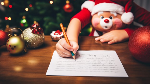 ai generative Close up of children of different ethnicity and gender writing letter to santa photo