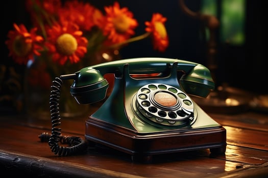 old phone on table vintage style AI Generated photo