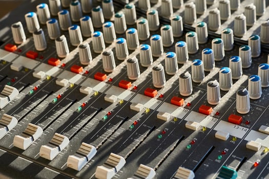 Mixing console for controlling the volume, frequencies of musical instruments photo