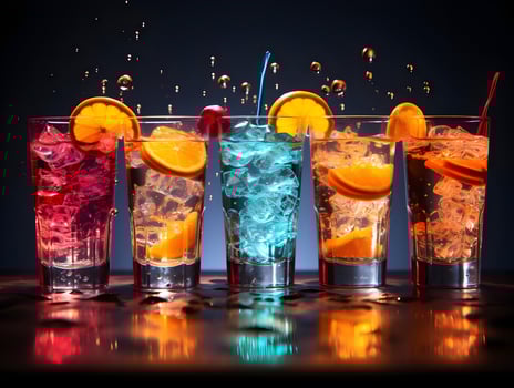 Glasses with a juice and ice light background. High quality. AI Generative photo