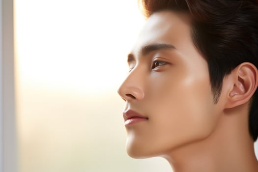 Portrait of handsome young asian man with clean skin, studio shot AI generated photo