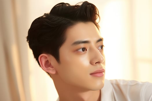 Portrait of handsome young asian man with clean skin, studio shot AI generated photo