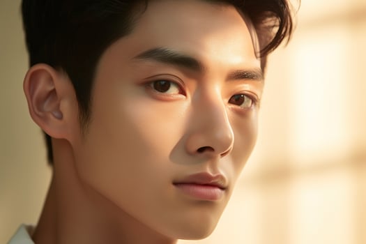 Portrait of handsome young asian man with clean skin, studio shot AI generated photo