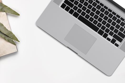 Top view of laptop keyboard, isolated on white background. photo
