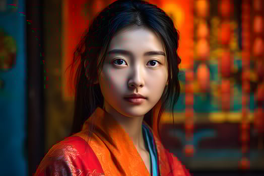 Asian woman in traditional national dress. Neural network AI generated photo