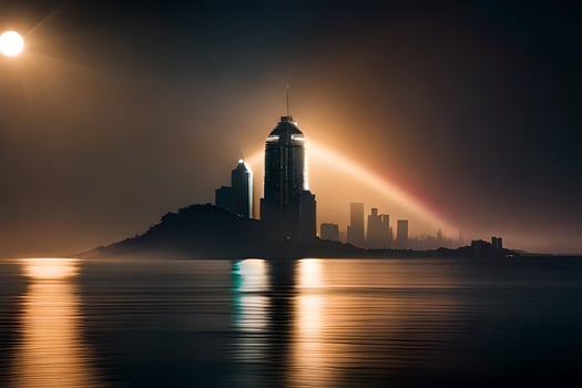 photo wallpaper the moon, city, the city, the moon, the city, the moon,. AI-Generated