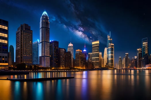 the city skyline at night in shanghai. AI-Generated photo
