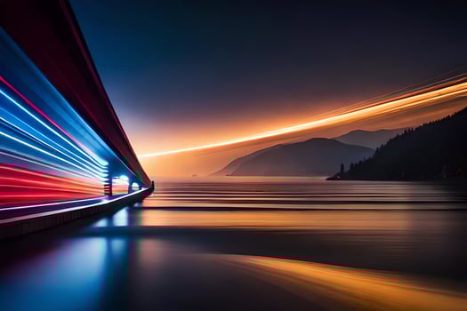a long exposure photo of a bridge with light trails. AI-Generated